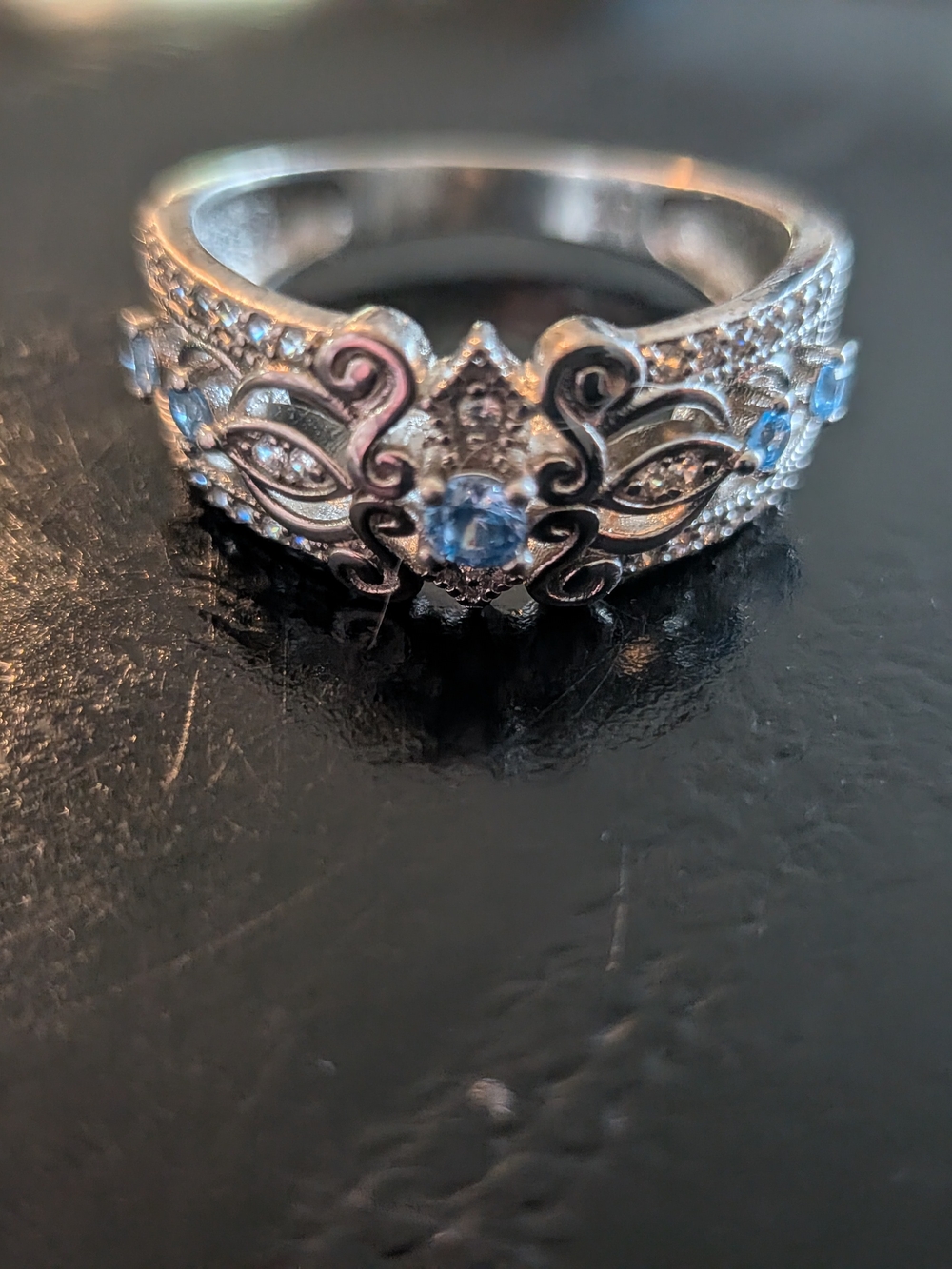 Sterling Silver 925 Cinderella Style Double Band Scroll Ring Size 10